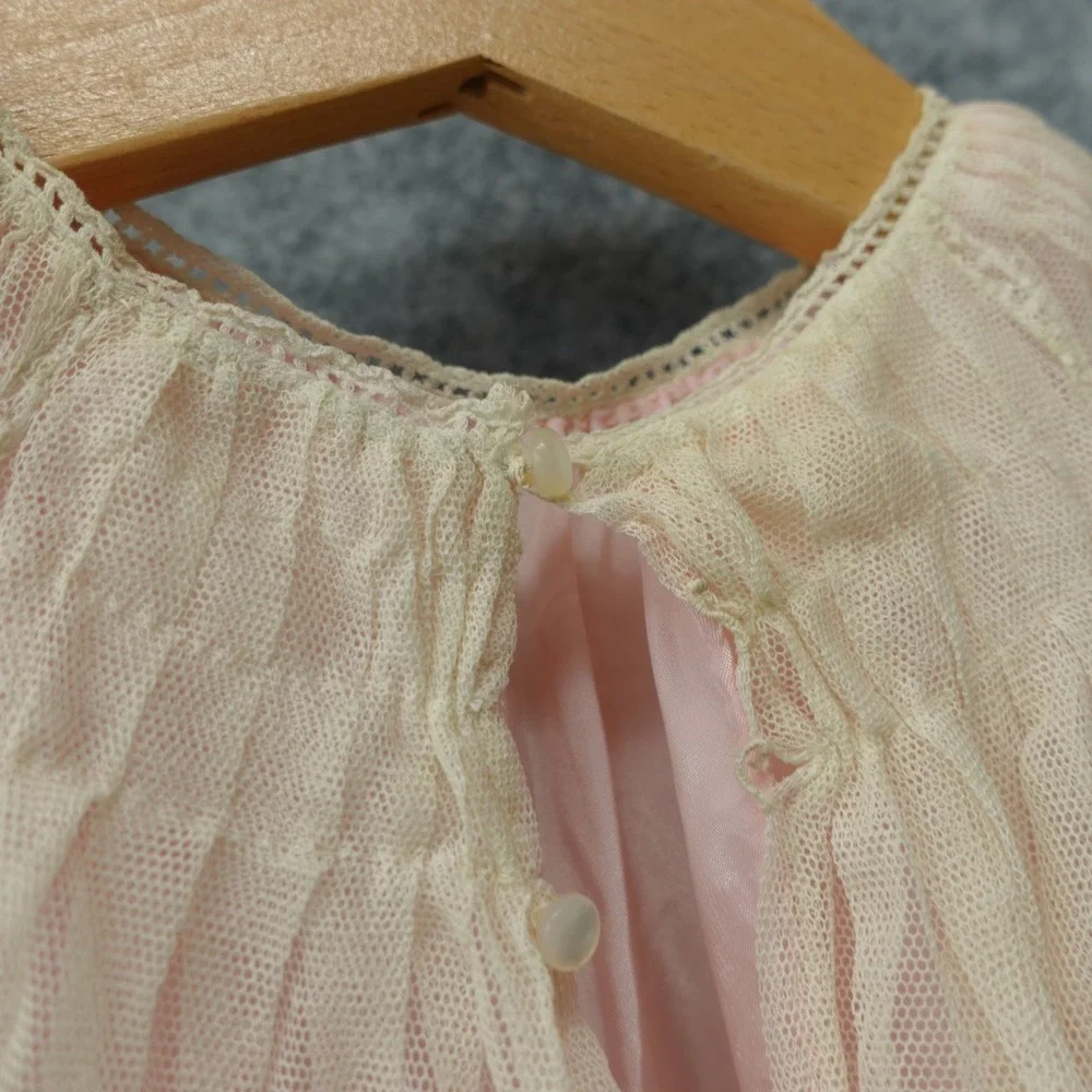 Vintage 50s Victorian Nightgown Dress Baby Girl 18 24M Pink Tulle Lace Heirloom